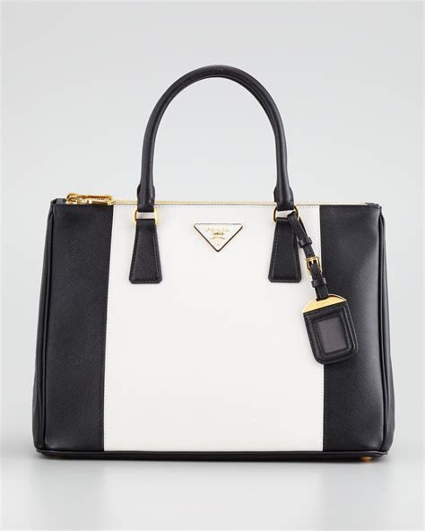 prada bicolor saffiano black and white bags